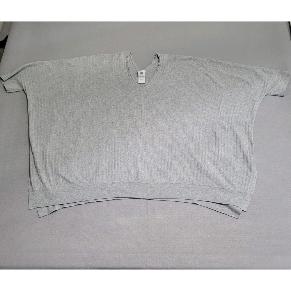 Cabi Gray Ribbed Knit Watson Pullover Shirt Dolman Sleeves Women's Size L
